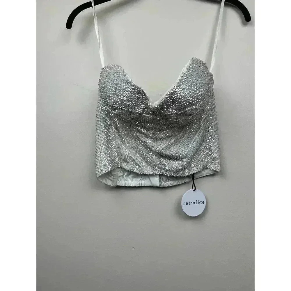 NWT Retrofete Beaded White and Silver Bustier - size Medium